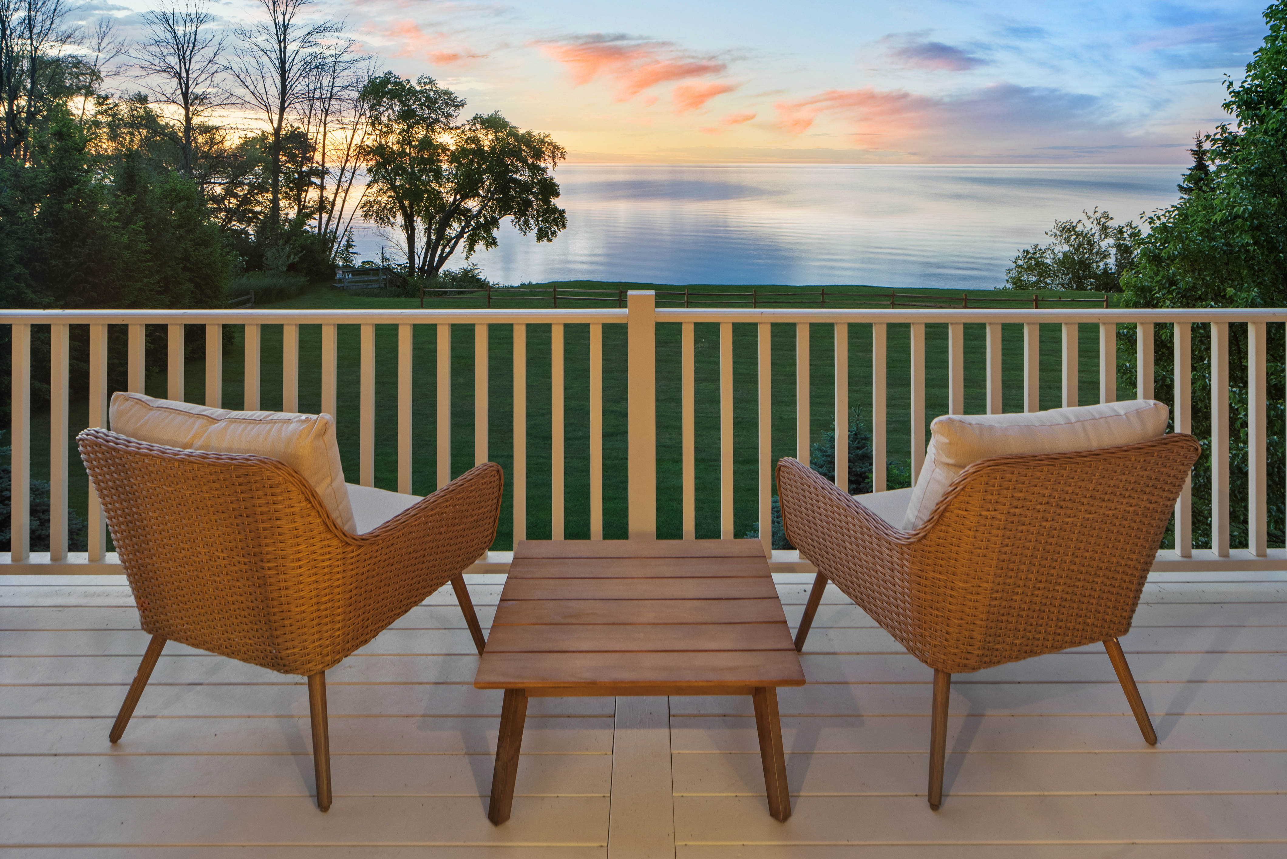 Private balcony overlooking Lake Michigan at Evergreen Manor