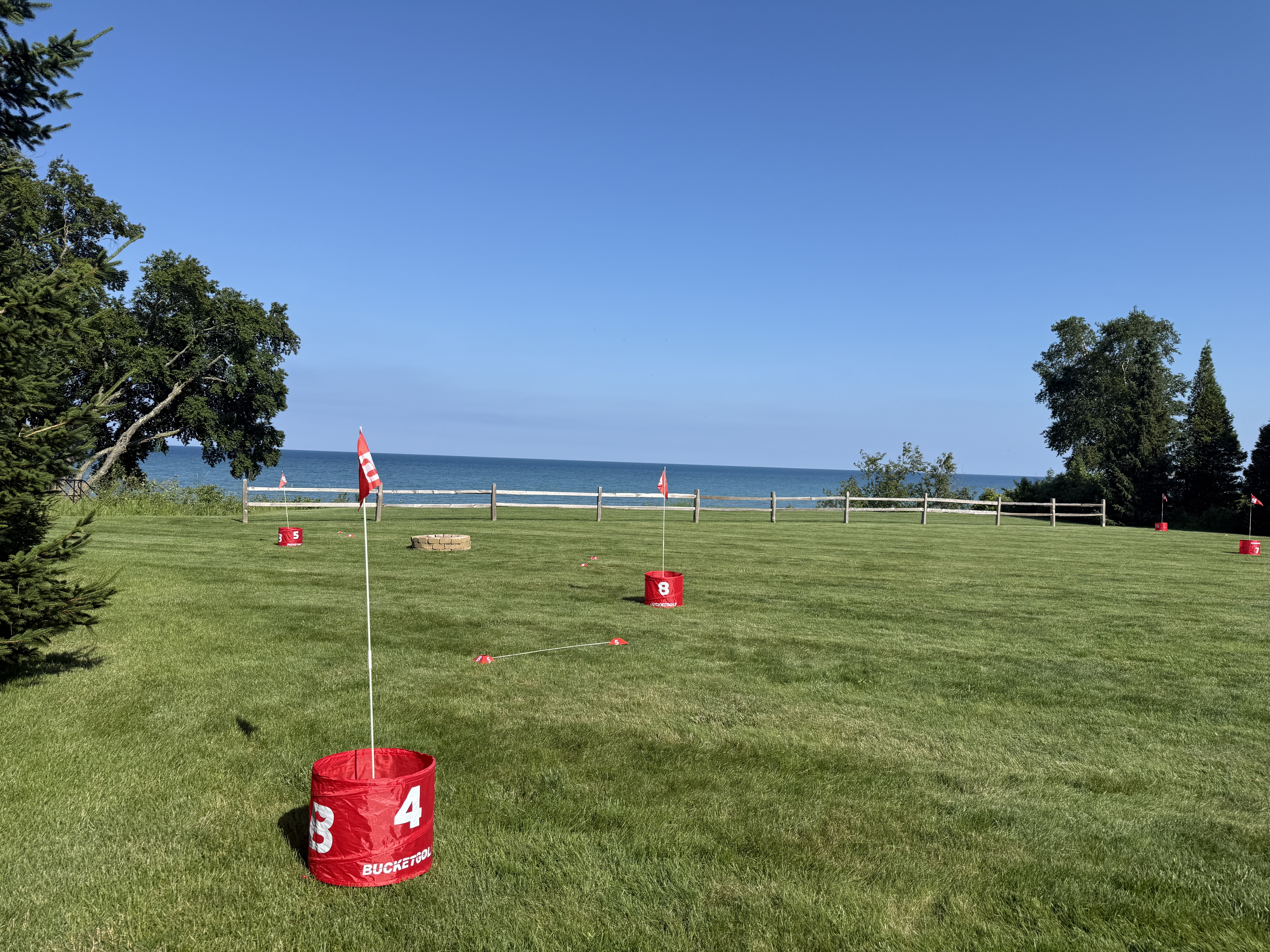 Bucket golf lawn game with Lake Michigan views at Evergreen Manor Wisconsin