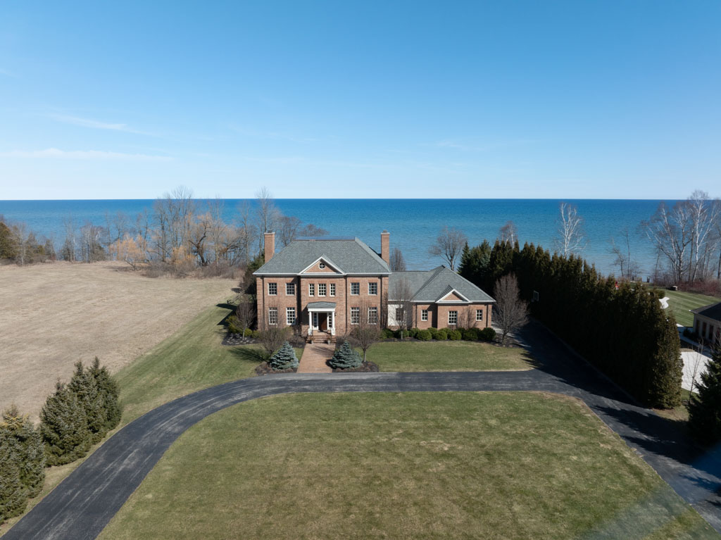 Aerial view of Evergreen Manor on Lake Michigan bluff, Newton Wisconsin